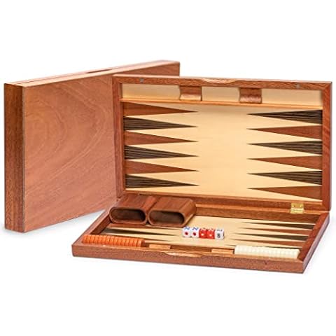 Yellow Mountain Imports Wooden Inlaid Rosewood Backgammon Game Set - Knoll - with Acrylic Playing Pieces, Wooden Dice Cups, and 17-inch Folding Board Cover