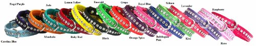 Image of Signature Leather Crystal Dog Collar, Grape Solid Grain Leather, Fits 6 inch-8 inch Neck Size, 10 inch Overall Length