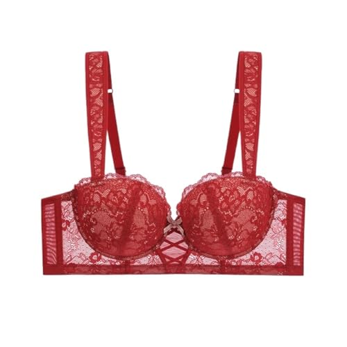 FGUJSUR Sujetador Mujer Sujetador de Encaje Fino for Mujer, Push-up, Ropa Interior pequeña Que Revela el Pecho Grande, Tallas 70-100 BCDE(Red,85F)