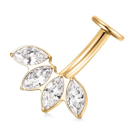 PEAKLINK G23 Titanium Belly Button Jewelry - 14G Flat Bottom Floating Curved Barbell Navel Ring - 8/10/12/14mm Piercing for Women2