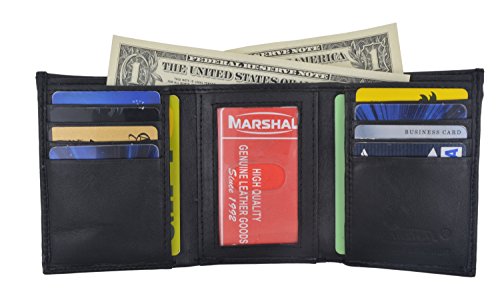 Men's Genuine Leather Trifold Wallet Black 8 Credit Card slots ID window