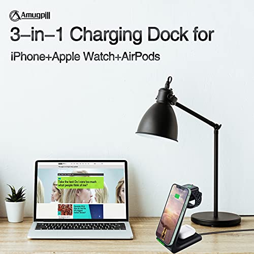41iLh+BXW4S Wireless Charger Station,3 in 1 Fast Wireless Charger for Apple Watch Series SE/6/5/4/3/2/1,AirPods 1/2/pro,Compatible with iPhone 13/13 Pro/13 Pro Max12/12 Pro Max/Series 11/XR/8/8 Plus (Dark Black) - Image 7