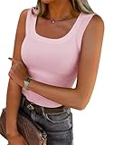 SVALIY Summer Womens Tank Tops 2025 Square Neck Fitted Sleeveless Shirts for Women Ribbed Basic Top Pink
