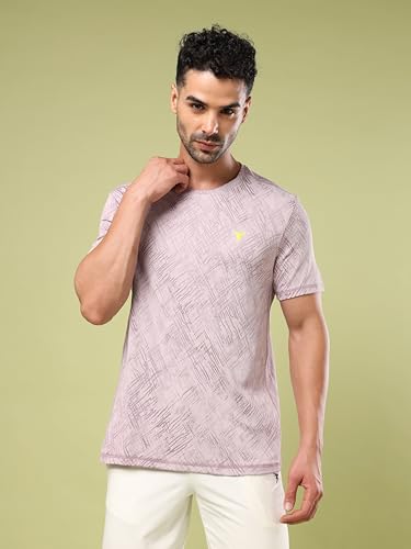 Image of TECHNOSPORT Men Polyester Regular Fit Half Sleeve Jacquard T-Shirt with Double Cool, Quick Dry & Anti Microbial for Sports, Running & Casual Use