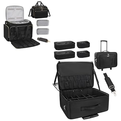 MONSTINA Professional Hairstylist Traveling Bag with Rolling Makeup Train Case,Trolley Cosmetic Case,3-Layer Cosmetic Organizer,Extra Large Makeup Travel Bag for Hairstylist Cover