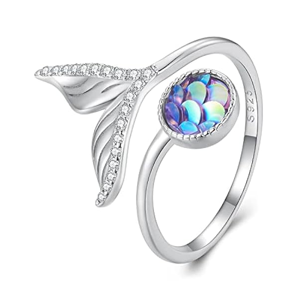 Blue Mermaid Tail Wrap Open Ring voor Dames Meisjes Sterling Silver CZ Verstelbare Eternity Engagement Band Ringen