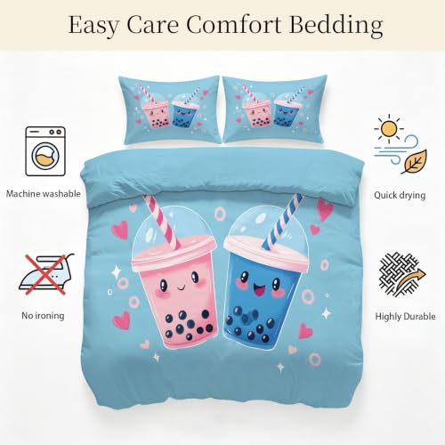 Parure de lit 1 personne bubble tea en microfibre douce avec fermeture éclair - 5