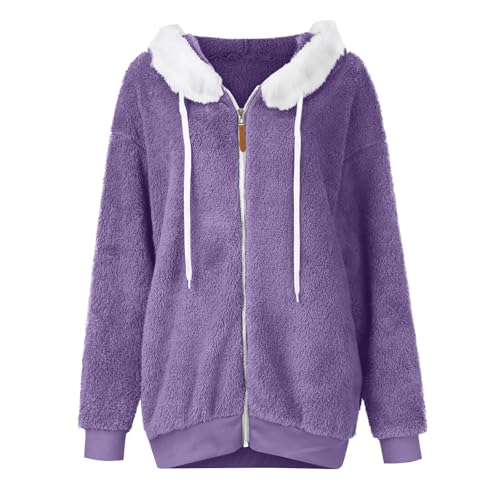 Winter Coats for Women Fuzzy Fleece Sherpa Jacket Zip Up Solid Fuzzy Hooded Cardigan Outerwear with Pocket4