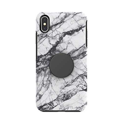 Exclusive Discount 50% Price Otter + Pop for iPhone Xs Max: OtterBox Symmetry Series Case with PopSockets Phone Grip and Phone Stand, PopGrip, Collapsible, Swappable Top, White Marble and Aluminum Black
