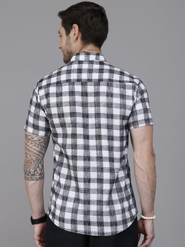 Image of Majestic Man Men Slim Fit Pure Cotton Checkred Half Sleeve Casual Shirt