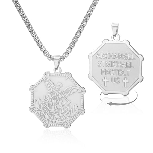 VASSAGO Collar de San Miguel en acero inoxidable, colgante de amuleto, joyería ajustable
