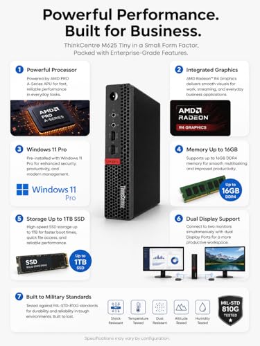 Image of Lenovo ThinkCentre Mini Desktop Computer with AMD Processor & Graphics, 8GB DDR4 RAM, 1TB SSD, Windows 11, Wi-Fi, Bluetooth, 2X DisplayPort, RJ-45 Port, USB, for Daily Work, Wired Keyboard & Mouse