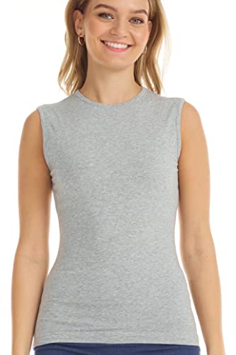 Image of ESTEEZ Women's Sleeveless Fitted Tank Top - Stretch Cotton Blend, Layering Essential