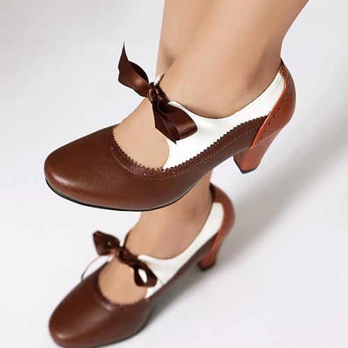 Women's Mary Jane Close Round Toe Vintage Ankle Strap Rockability 1950s Gatsby Heels Retro 1920s Victorian Pumps Shoes3