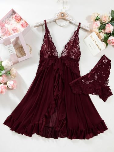Image of Foxiny Sexy Lingerie Dress 2pcs Women Night Gown with Thong 3XS-6XL