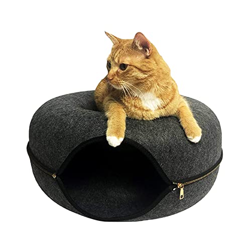 猫 ベッド 猫 おもちゃ トンネル ネコ トンネル ドーナツ キャットドーナツ キャットベッド 遊び道具 キャットハウス ファスナーで閉じられる取り外し可能 洗える猫用ベッド 半密閉型の穴 隠れ家ホームキャンプリラックス寝そべりハウス冬用 小型犬に適