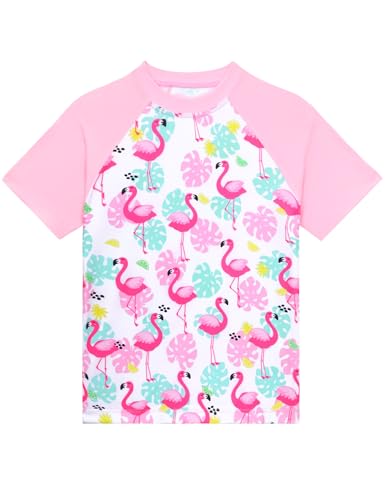 Image of Girls Swimsuit Colorful Short Sleeve Bathing Suits UPF 50+ Rash Guard Set Two Piece Summer Swimwear