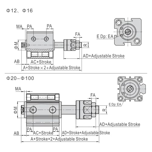 Cylindre pneumatique compact SDAJ pour résoudre les manques d'espace - 6