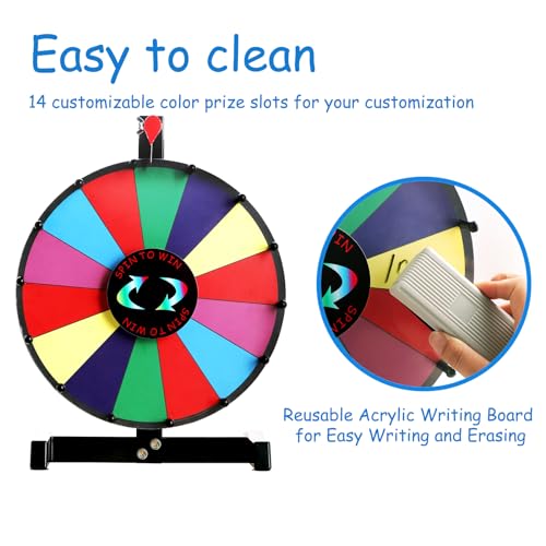 PRUNkuar 24 inch Spinning Prize Wheel, Heavy Duty Base with 14 Color Slots Tabletop Spinner, Roulette Wheel for Carnival, Trade Show, Win Fortune Spin Games