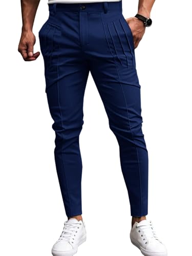 Runcati Mens Slim Fit Dress Pants Chino Casual Elastic Waist Slacks Trousers Skinny Stretch Suit Pants