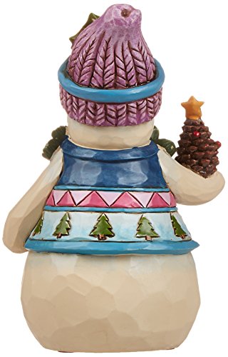 Enesco Jim Shore Heartwood Creek Pint-Size Snowman with Pinecone Stone Resin Figurine, 4.75”,White, Red, Green, Blue - Image 2