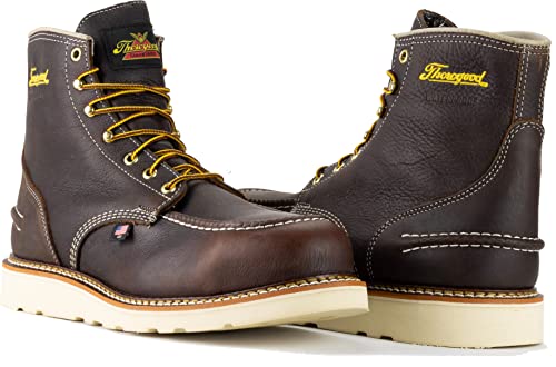 Thorogood 1957 Series 6” Waterproof Steel Toe Work Boots for Men - Full-Grain Leather with Moc Toe, Comfort Insole, and Slip-Resistant Wedge Outsole; EH Rated3