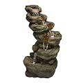 Alpine Corporation TZL106 48" Rock Waterfall Fountain with LED Lights - Outdoor Floor Water Feature for Garden, Patio, and Backyard Decoration, Gray