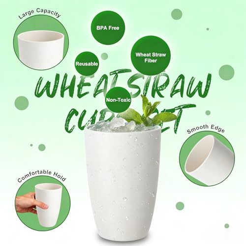 Image of Wheat Straw Unbreakable Cups Set of 6, 20 OZ Plastic Cups Reusable | Alternative to Plastic Cups, Dishwasher & Microwave Safe Tumbler for Kitchen Outdoor Camping
