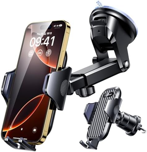 VANMASS 2025 Ultimate Military-Grade Car Phone Holder【Newest & Best & Strongest Suction】Cell Mount with Safety Cert Dashboard Windshield Vent Truck Cradle Stand for iPhone 16 Pro Max 15 14 13 Android