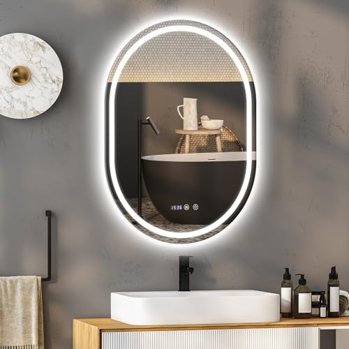 YU YUSING Badspiegel mit Beleuchtung 50x70cm Ovaler LED Badezimmerspiegel,...