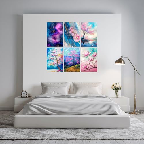Image of SiddArtify Floral Abstract Art Print Set - Pink Purple Blue & Gold - 300GSM Board - 8x12 Inch - Pack of 6 Wall Room Decoration art Poster Prints