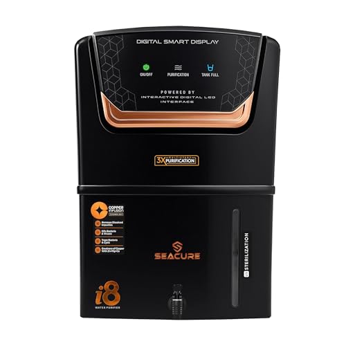 Image of SEACURE Aqua i8 RO Water Purifier | Digital Display | UV+UF+TDS+4X Zinc Booster | 12L Storage | ISI Certified
