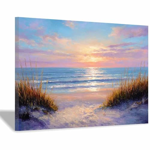 Toile murale bord de mer mauve pour créer une ambiance apaisante de chambre