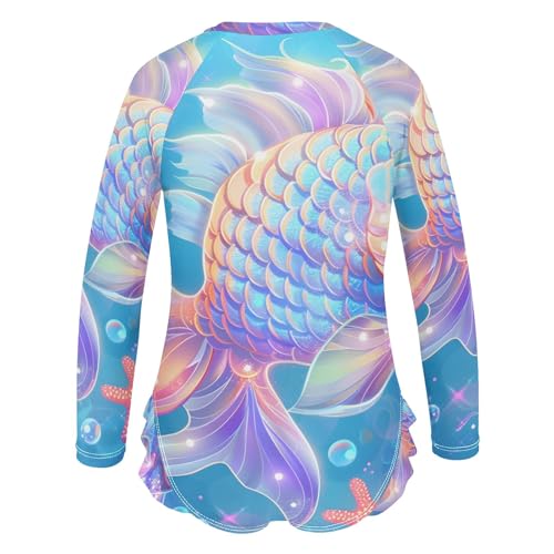 Dreamy Fish Sea Girls Long Sleeve Swimsuit Rash Guard One Piece Bathing Suits Zipper 3-12T3