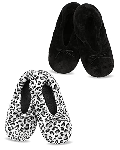 Image of Panda Bros 2 Pairs Women's Ballerina House Slippers, Anti-Skid Comfy Warm Ballet Style Slippers