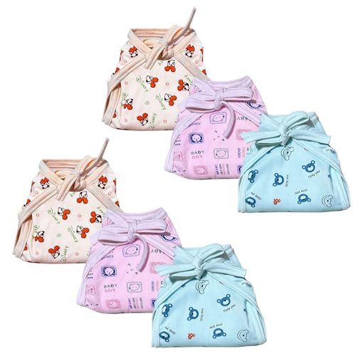 Image of MOM & SON Newborn Baby Cotton Nappy Langot for Boys & Girls | Soft Reusable Cloth Diaper with Tie Knot | Adjustable Washable & Reusable diaper | Unisex Infant Underwear | baby essentials, Breathable Skin-Friendly Nappy - 0-6 Months