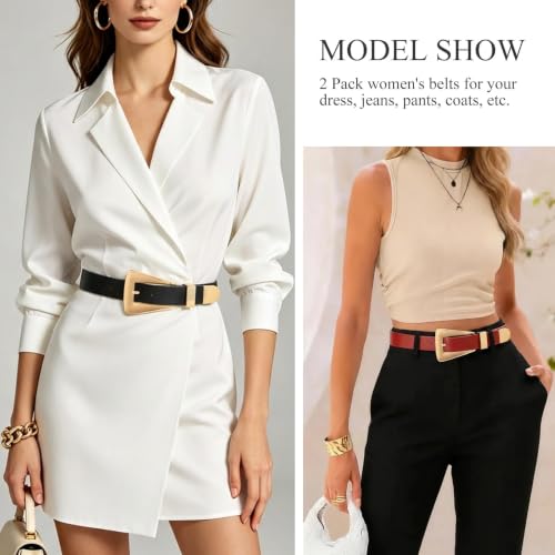 Image of WHIPPY 2 Pack Women Leather Belts Ladies Fashion Casual Waist Belt