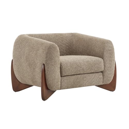 Image of Upholstered 3 Seater Sofa Three Seater Sofa with Wooden Legs for Living Room Hotels & Offices (One Seater Boucle Beige)