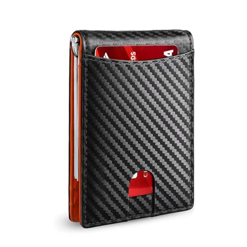 Carteira Slim Masculina Bloqueio RFID – Alumínio e Fibra de Carbono, Porta Cartões Minimalista, Compacta, Anti Clonagem, com Clipe de Dinheiro – Até 15 Cartões