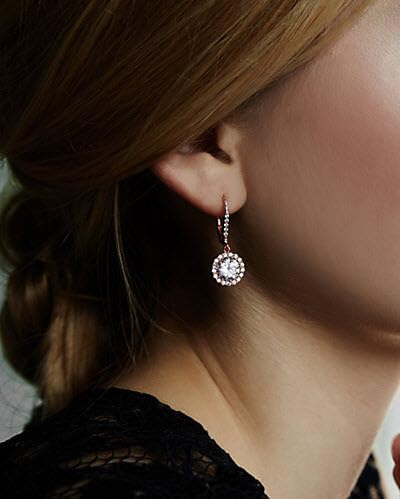 Gold-Plated CZ Halo Drop Earrings – Bridal Simulated Diamond Dangle Earrings for Women – Hypoallergenic Leverback Style – Heart, Round, Square, Triangle Shapes2