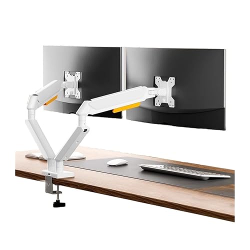 Brazo Monitor Soporte for dos monitores de hasta 32 pulgadas y 22,0 libras por pantalla, brazo de monitor con resorte de gas ajustable, soporte de aluminio for dos monitores con abrazadera en C y base