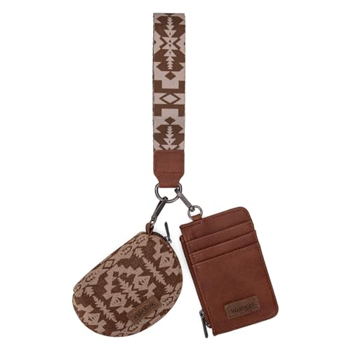 Image of Wrangler Aztec Keychain Wristlet Wallets for Women Western Dual Pouch Wristlet Credit Card Holder Wallet with Zipper Pocket WG2212-W0051BR