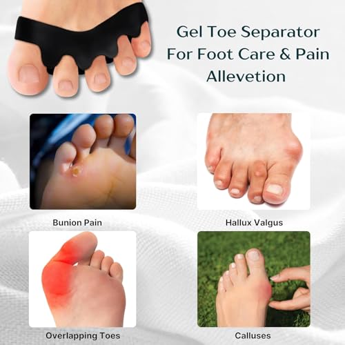 Image of Wonder Care Silicone Toe Separator For Feet Gel Pads Big Toe Corrector Bunion Straightener Yoga Stretcher Hammer Bunion [Black,Pair of 2-4 Pieces]