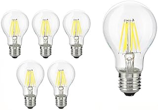 6PACK Vintage LED Filament Edison Bulb A19, 4Watt, Clear Glass Cover, Medium Screw E26 Base, Cool White 6000K, to Replace 40W Incandescent, 110-120V AC, Dimmable (40W Equivalent)