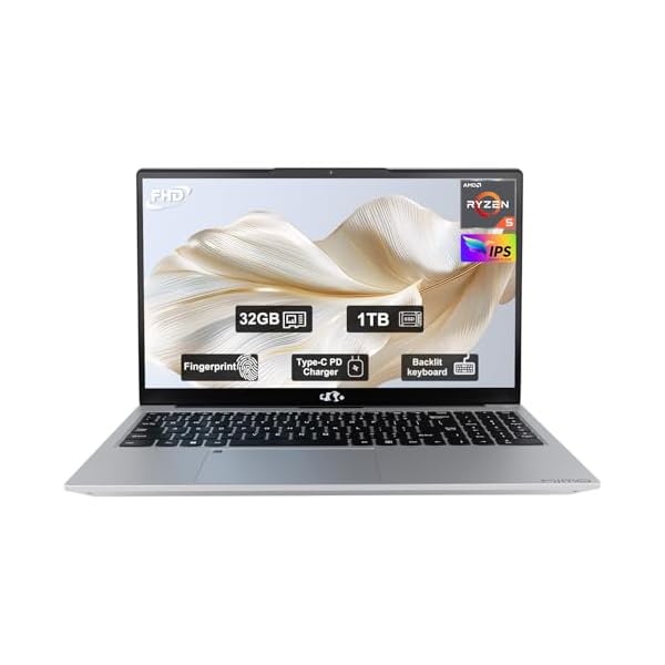15.6″ Laptop, FHD IPS 1920 * 1080 Display, 32GB RAM 1TB SSD, AMD Ryzen 5(Beat i3-1215U, 4 Cores Up to 3.7GHz), 2 Years Warranty, 90 Days Return, Fingerprint, Backlit Keyboard, Wi-Fi 5, BT5.2, Numpad