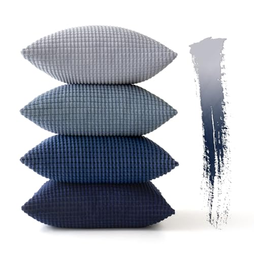 MIULEE Blue Decorative Pillow Covers 18x18 Inch Set of 4 Boho Western Farmhouse Home Decor Couch Throw Pillows Summer Coastal Corduroy Pillowcases Industrial for Sofa Living Room Bed - Image 6