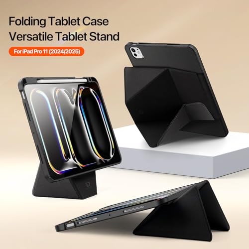 Image of ProElite Versatile Tablet Stand case for Apple iPad Pro 11 inch 2024 /2025 M4 /M5 5th /6th Gen, Smart flip Case with Stable Stands with Pencil Holder for iPad Pro 11 M4 /M5, Black