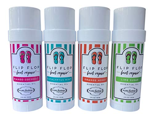 Foot Balm Moisturizer For Rough Heels & Dry, Cracked Feet Flip Flop Foot Repair Bundle 4 Pack Mango Coconut, Lime Sugar, Orange Honey, Eucalyptus Mint