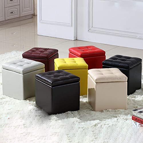 Pouf de rangement carré en simili cuir noir pliable pour salon