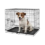 2 Door Metal Dog Crate with Removable Tray - Small - 1x Heavy Duty Folding Foldable Portable Collapsible Indoor Car Travel Training Cage Bed Carrier Furniture - Black - by Harbour Housewares - Image 1